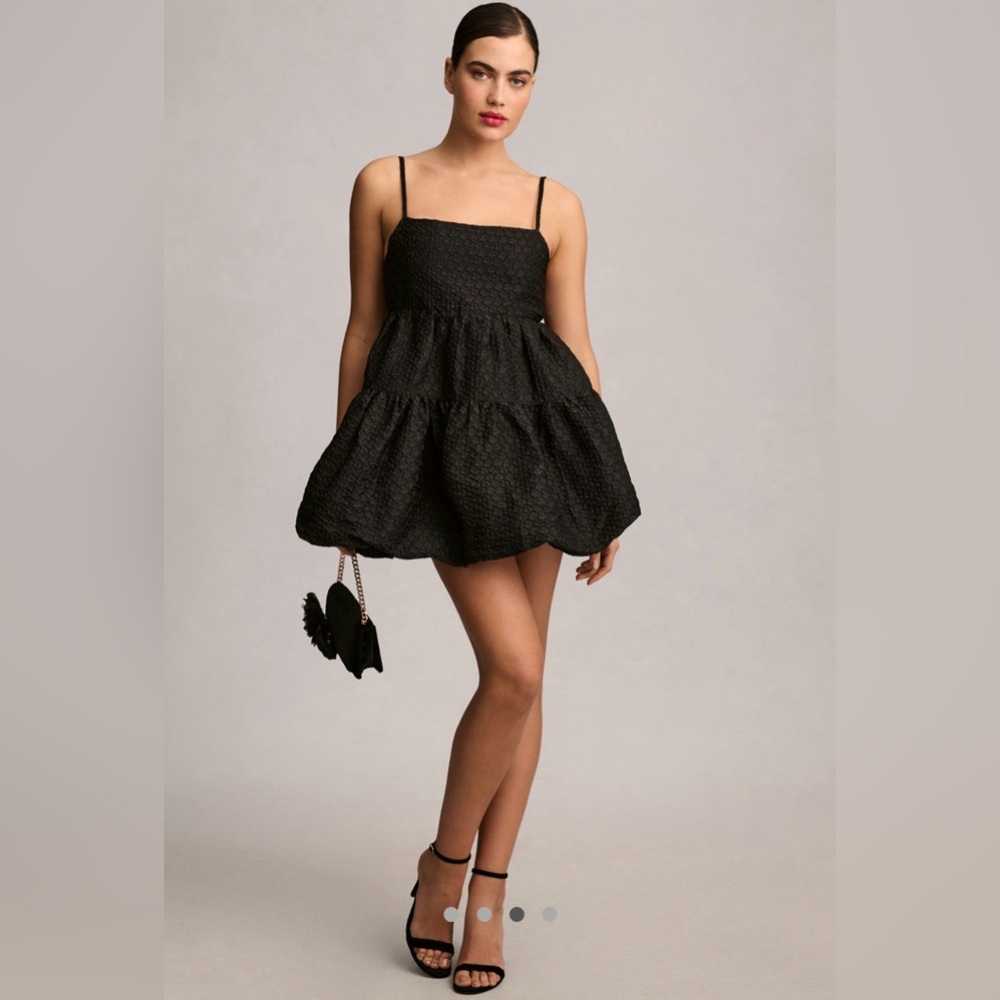AURETA STUDIO X ANTHROPOLOGIE SQUARE-NECK BUBBLE-HEM MINI DRESS